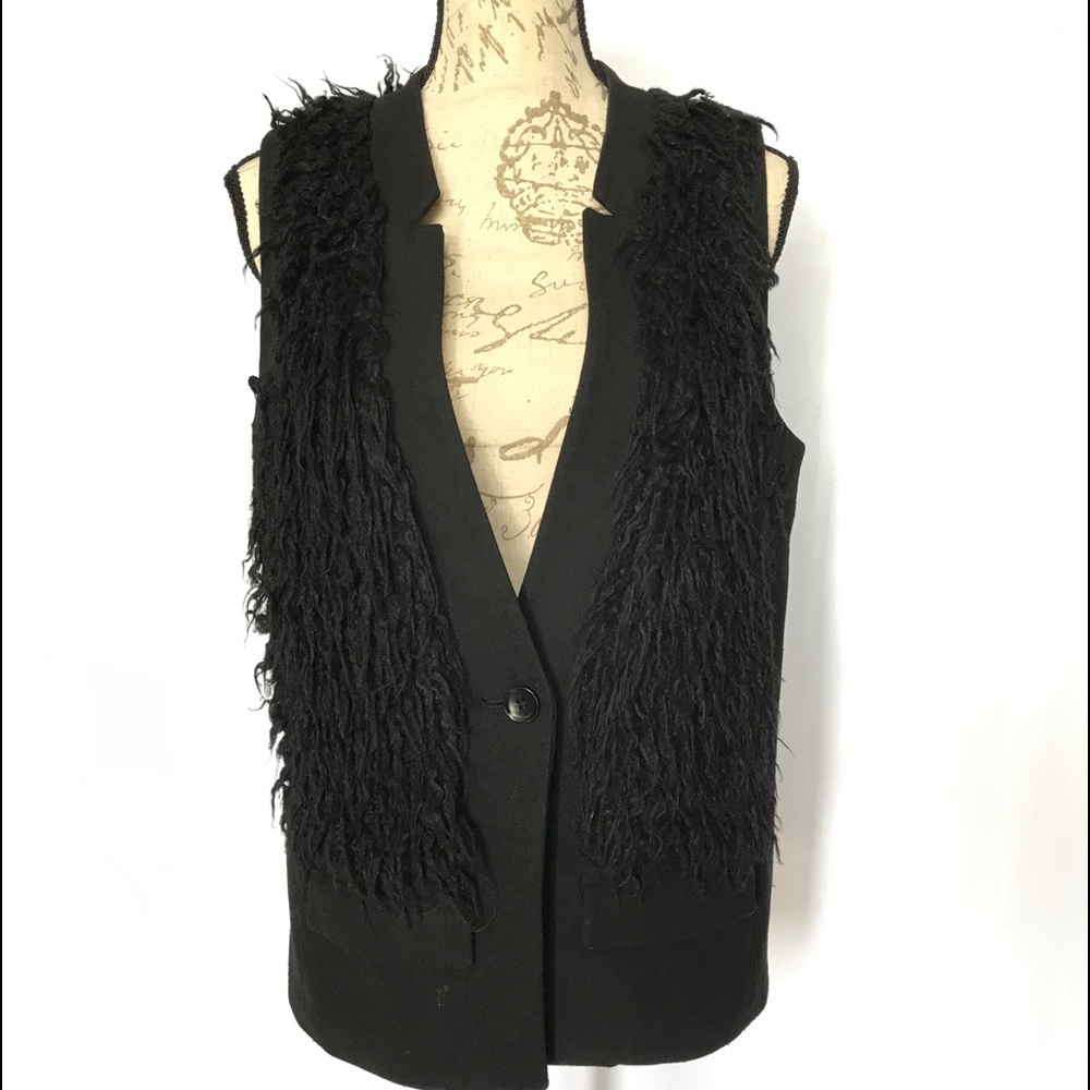BCBG Max Azria Long Black Faux Fur Vest